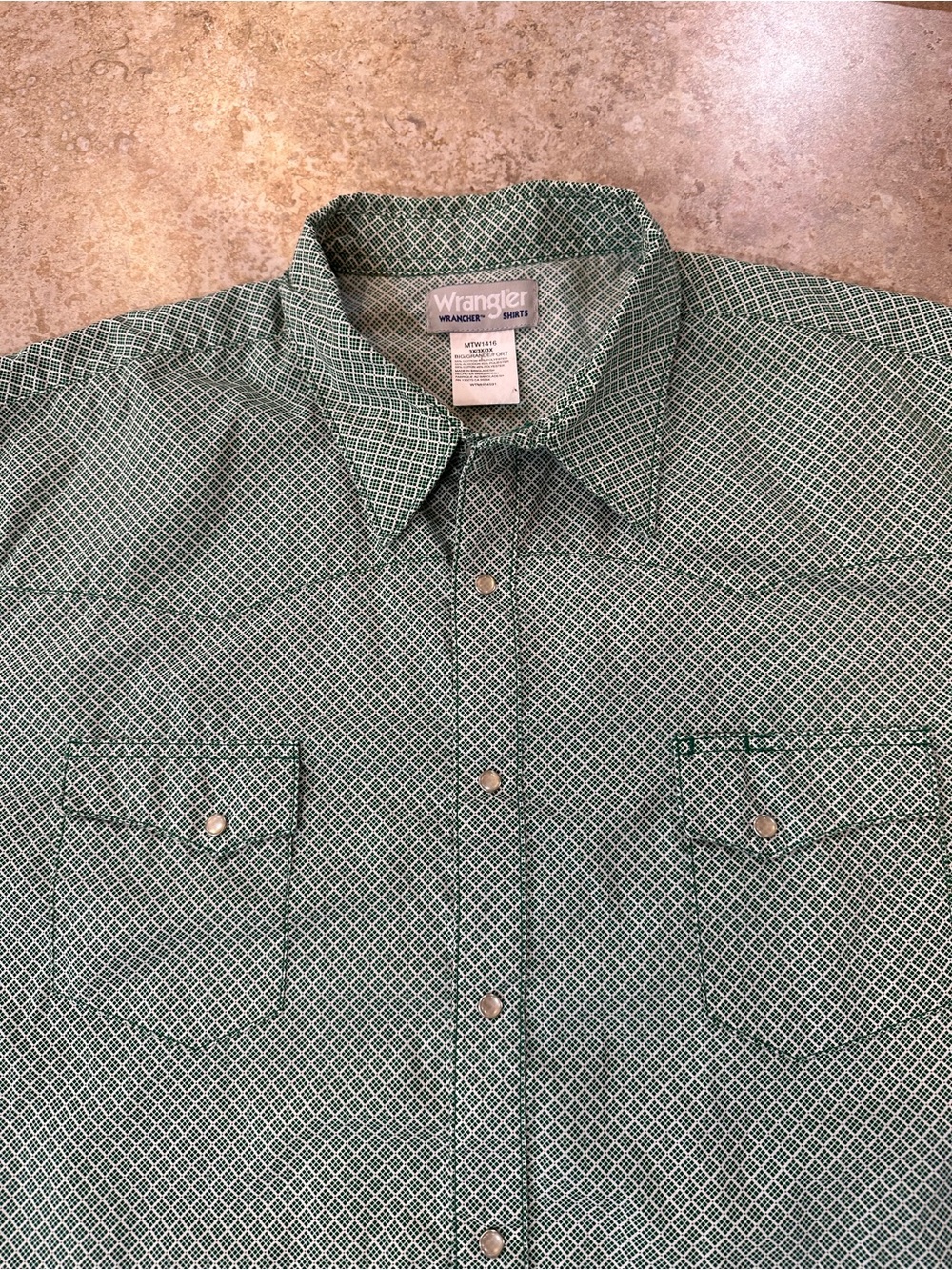 Wrangler Green Diamond-Print Snap Western Shirt